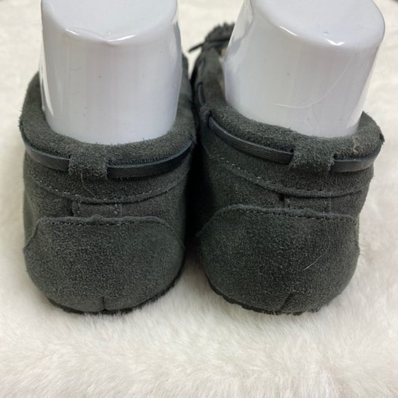 Minnetonka Cally Gray Leather Moccasin Slippers Women's 6 Faux Fur Lined - Picture 6 of 8